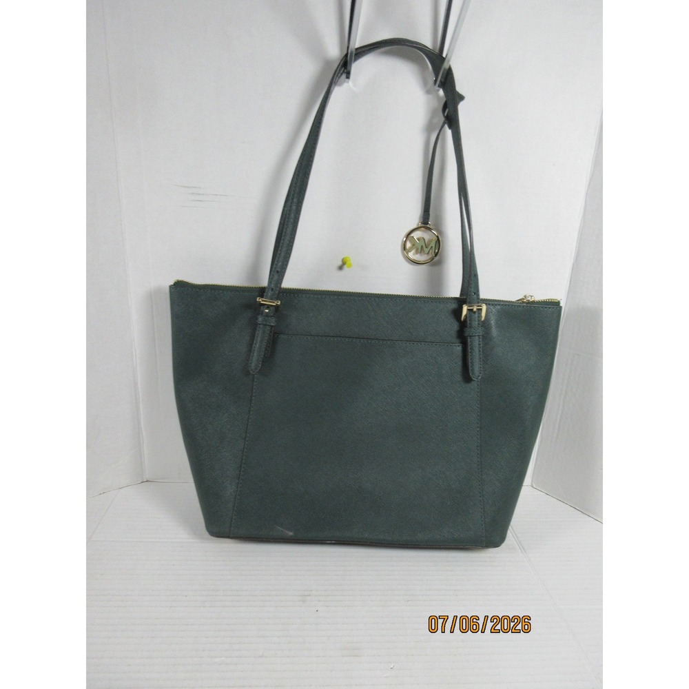 Michael Kors Jet Set Travel Saffiano Leather Tote Bag Green Gold Hardware - Picture 2 of 7